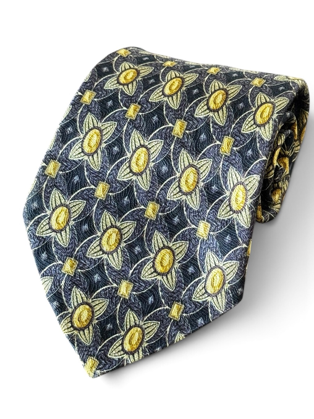 Nordstrom Classic Floral Pattern Men's silk Tie in Navy and Yellow